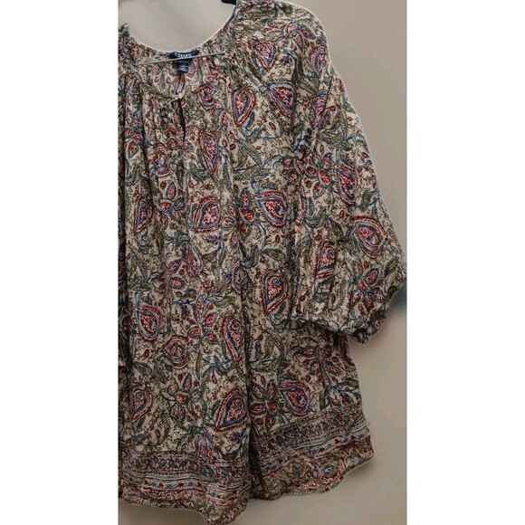 Chaps 2X Plus Size Boho Peasant Blouse Paisley Print 3/4 Sleeve Tunic Top - Picture 3 of 6
